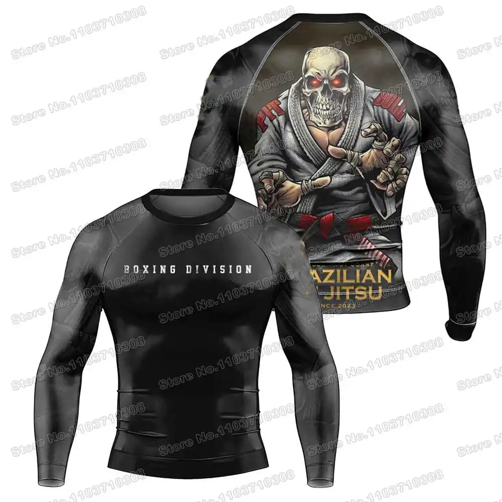 Angry Wolf Rash Guards Surfing Beach Trousers Swimwear Diving Gym Long sleeves MMA BJJ Men Jiu Jitsu Fitness Sets