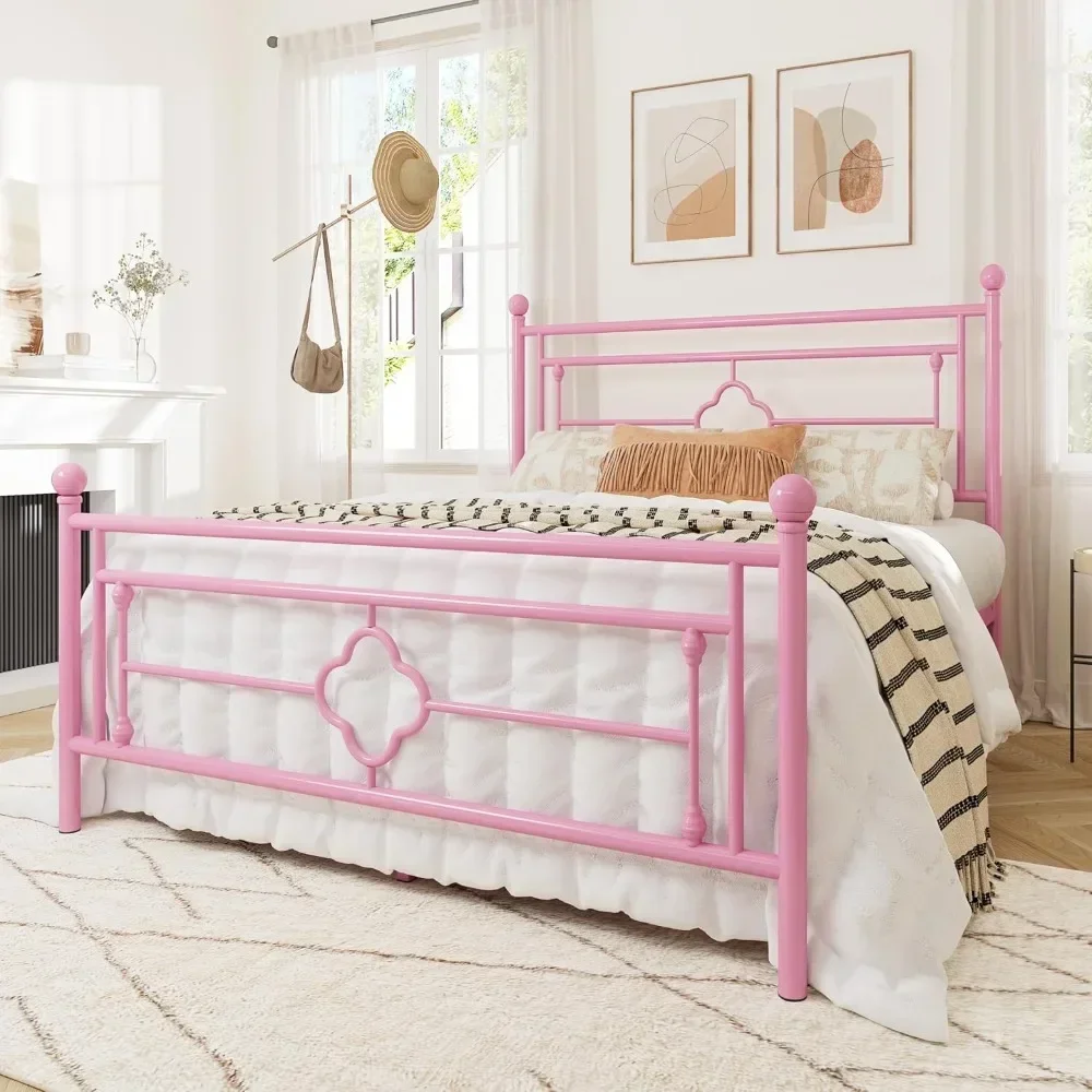 Bed Frame with Victorian Vintage Headboard and Footboard/Mattress Foundation/Under Bed Storage