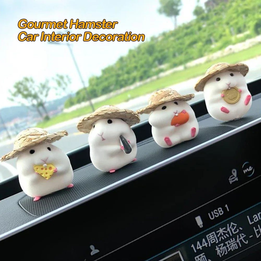 Cute Doll Straw Hat Hamster Car Interior Accessories New Car Interior Pendant Center Console Decoration Car Decoration