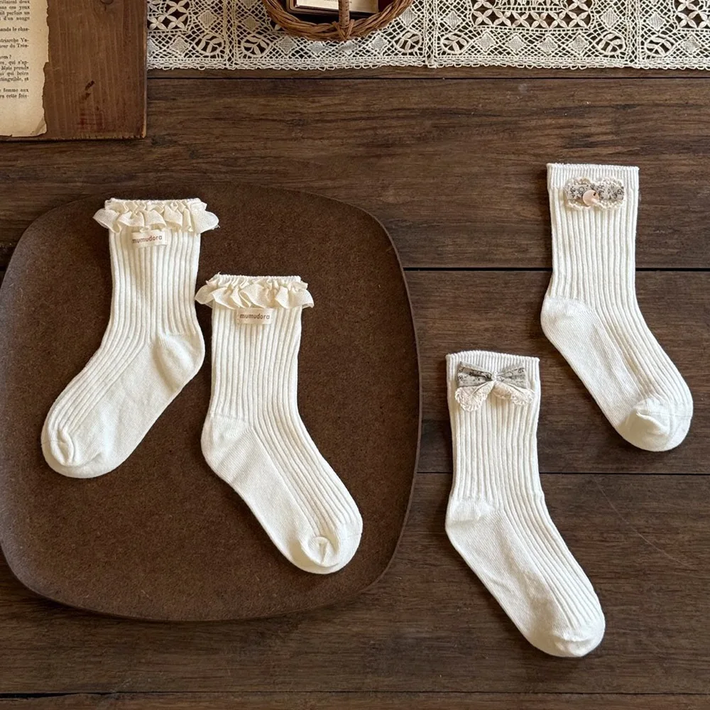 

Lace children's socks autumn and winter new princess short socks baby cotton socks beige versatile