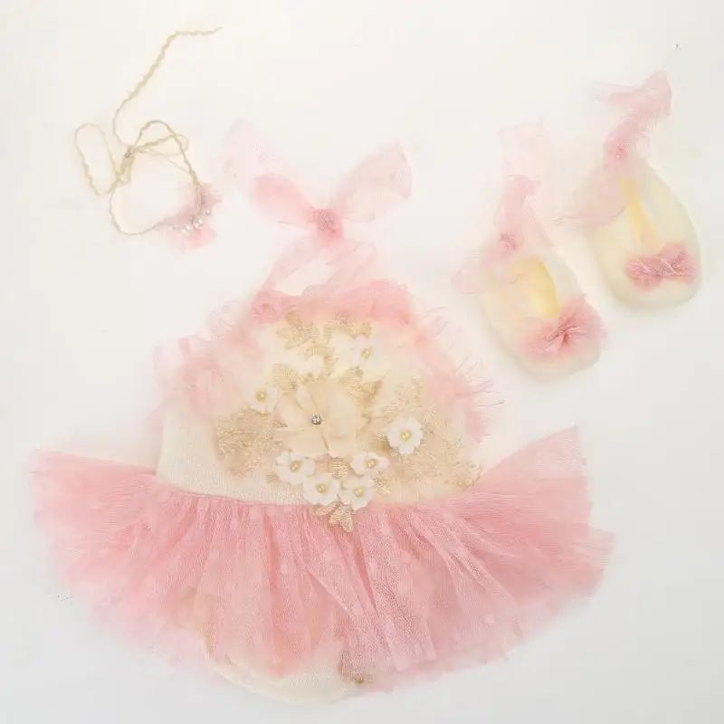 Baby Newborn Photography Props Girl Lace Princess Dress Outfit Romper Photo Clothing Headband Shoes Accessories