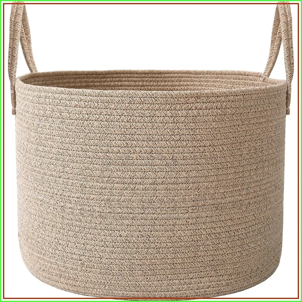 

65L Extra Large Blanket Basket for Living Room - Woven Cotton Rope Laundry Hamper with Reinforced Handles - Storage Bin for Pillows, Comforters & Toys - Machine Washable