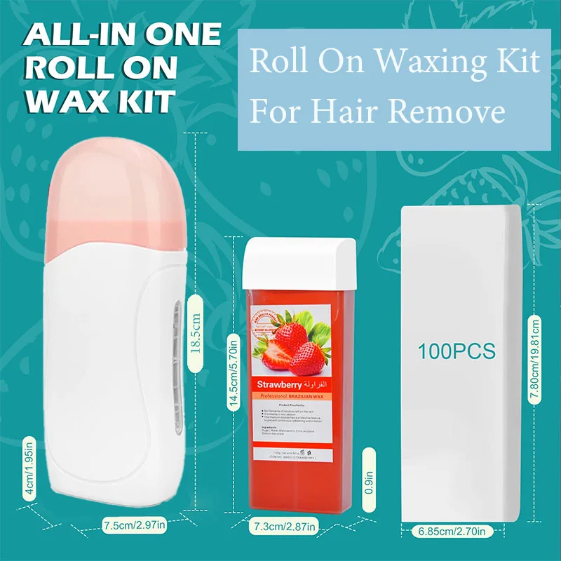 Roll on Wax Kit Depilatory Wax Cartridge Warmer Wax Roller Waxing Kit for All Skin Types Roll on Waxing Kit for Hair Removal