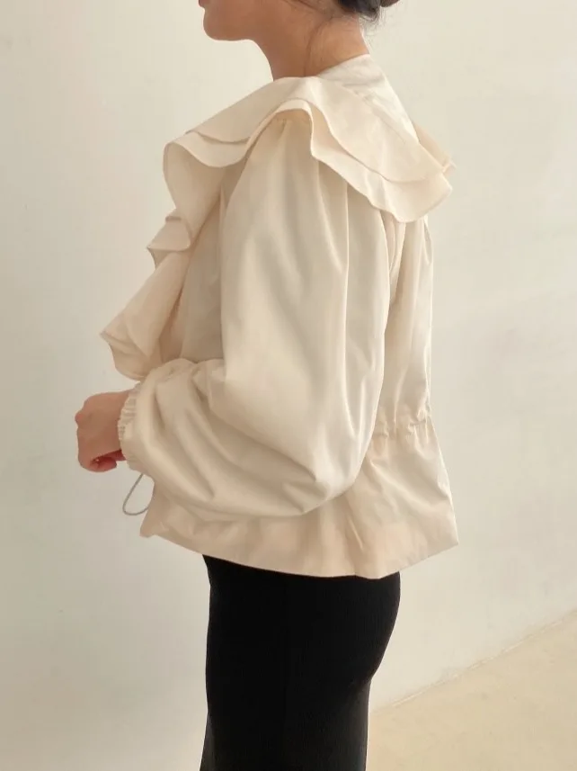 

Faionable Simple ort Length Женская куртка с завязками на талии и застежкой-молнией Sve Bell Bot Корейская верхняя одежда