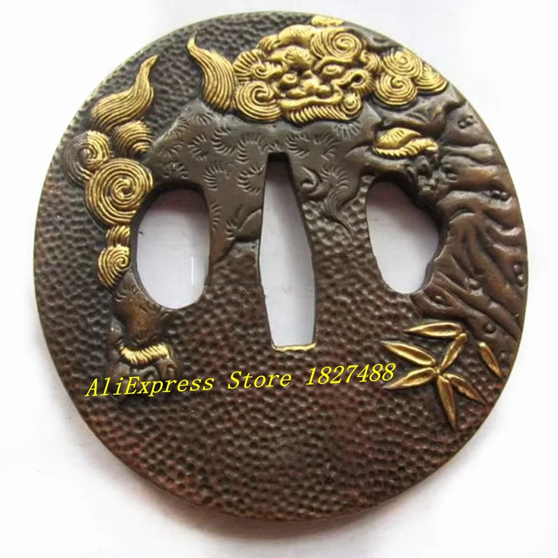 Bonito cor dupla cobre tsuba leão padrão guarda para katana wakizashi peças espada japonesa handguard substituir acessórios