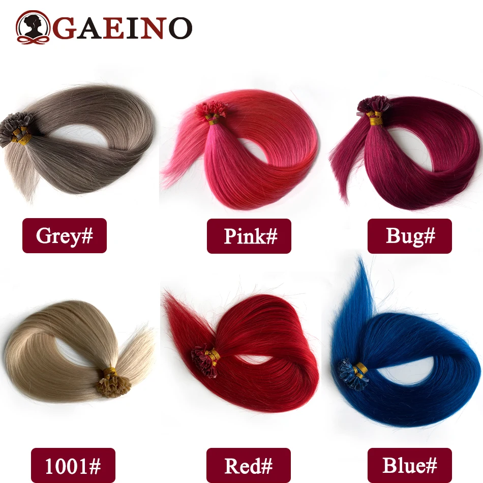Straight V tip hair extensions natural remy hair pre bonded keratin Capsule human fusion hair extensions bule pink red color