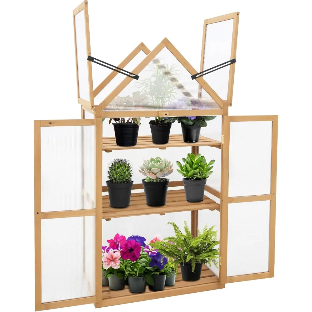

Garden Wood Cold Frame Greenhouse with Adjustable Shelves 27.0''x16.1''x52.0'', Indoor & Outdoor Wooden Raised Flower