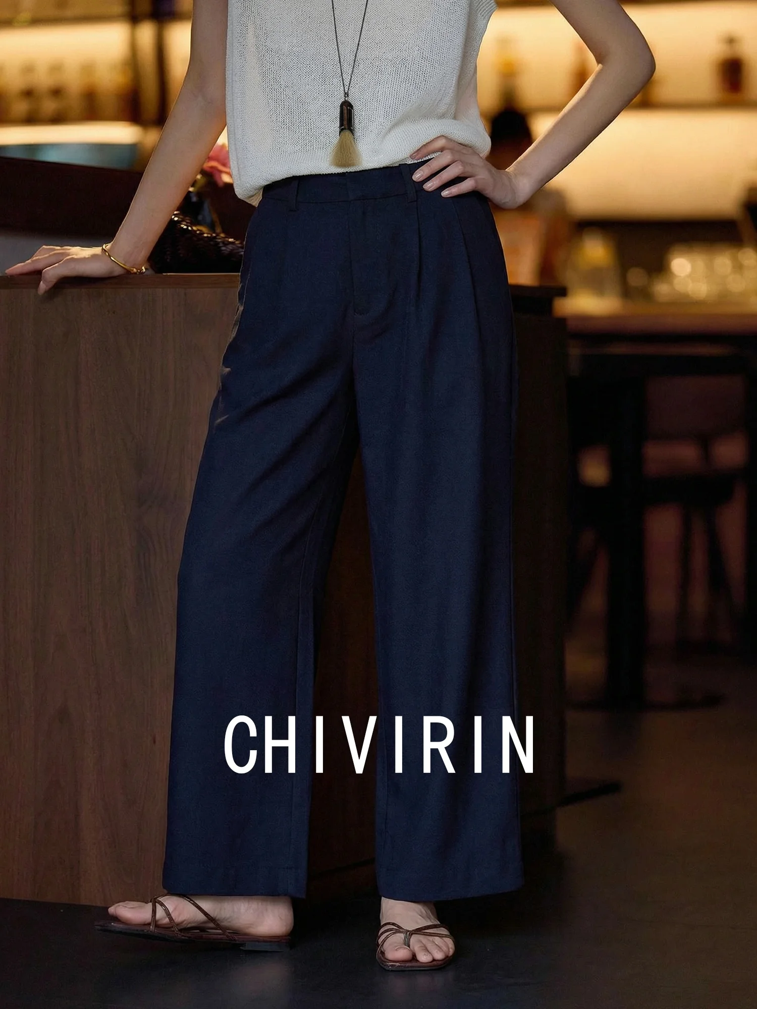 

Chivirin Commute High Waist Suit Pants Women's Black Slimming Drapey Minimalist Long Trousers Spring Summer New Arrival