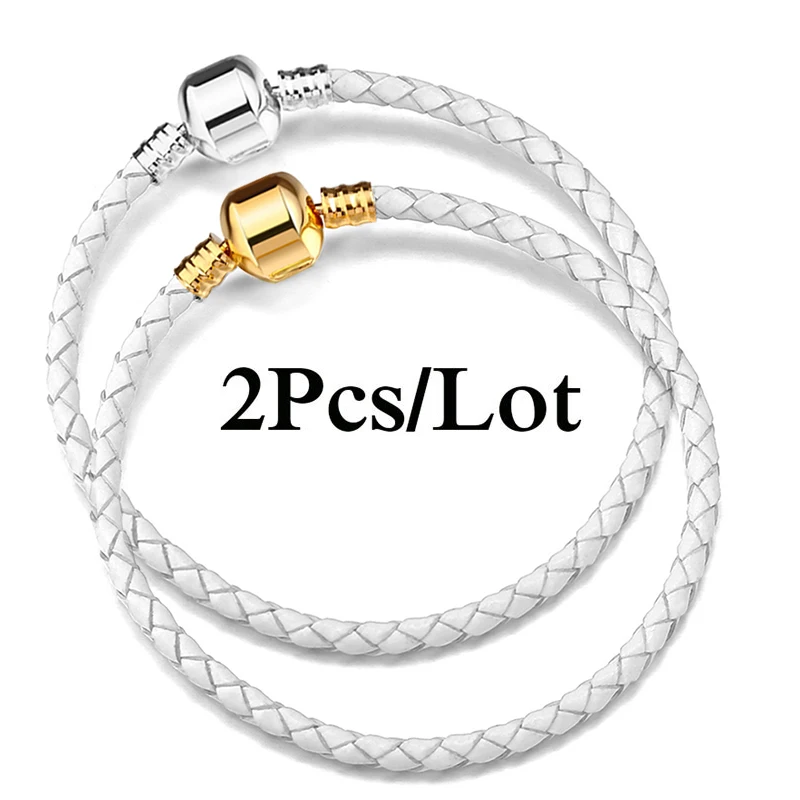 2Pcs/Lot 7 Different Clasp Leather Chain Charm Bracelets Fit DIY Beads Bracelet Couples Pulsera Jewelry For Women Men Wholesale