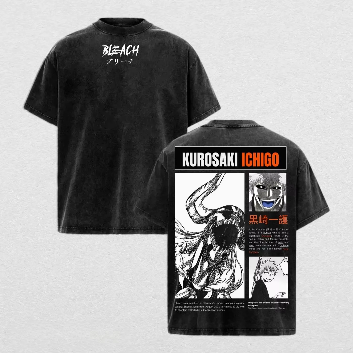Sommer-Ausverkauf Anime Kurosaki Ichigo Yhwach BLEACH Grafik Doppelseitig Bedrucktes T-Shirt Y2K Unisex Lässiges Oversized Rundhals-T-Shirt – Detail 4