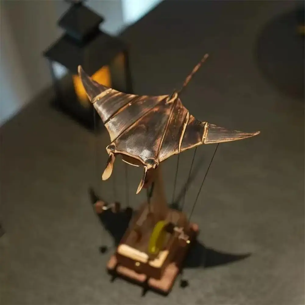 A96K-Motorized Swimming Electric Bionic Manta Ray Ornament 3D Motion Handmade Wooden Figurine Retro Home Desktop Decoration