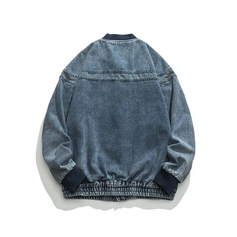 Washed patchwork denim baseball jacket jacketWashed patchwork denim baseball jacket jacket