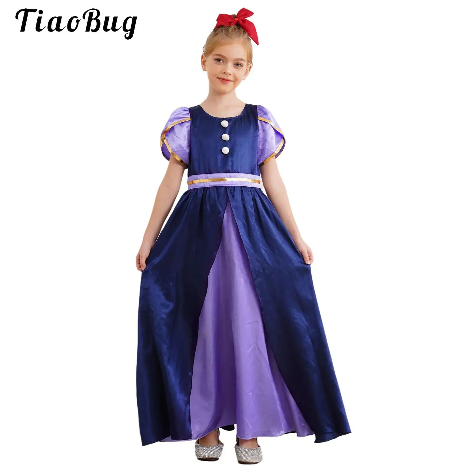 

Girl Puff Sleeve Historical Maxi Dress Halloween Vintage Regency Princess Dress Cosplay Party Birthday Dress Up Outfits
