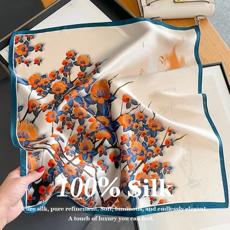 

Luxury Design 100% Pure Silk Square Scarf Women Soft Satin Hairband Neckerchief Hijab Headband Foulard Ribbons Wrap Shawl Gift