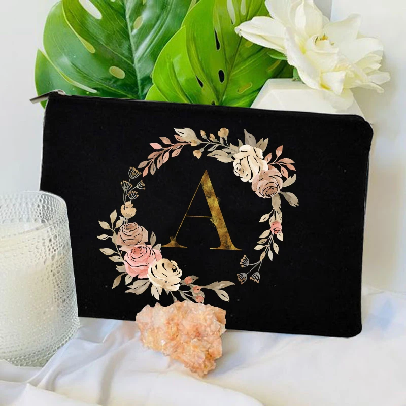 Initial Makeup Case Floral Hoop Pattern Wedding Makeup Storage Organizer Bachelorette Party Gift Bag for Girls Travel Essentials