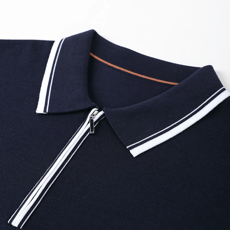 Maglieria da uomo in seta di gelso + cotone 2025 Polo estiva in maglia Lyocell con cerniera Polo da uomo con colletto rovesciato T-shirt in maglia sottile e traspirante