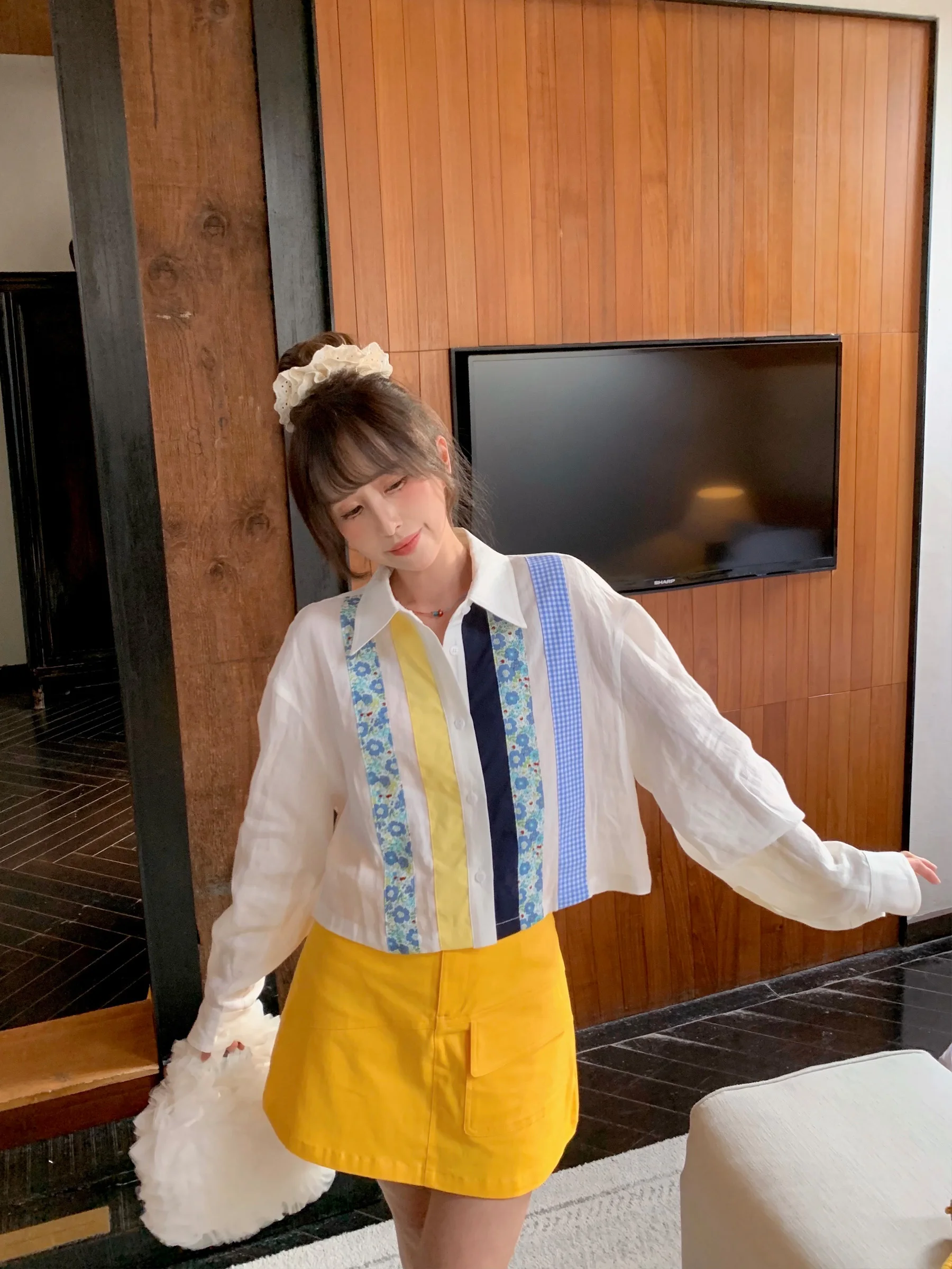 

Уникальная женская льняная рубашка в полоску свободного кроя во французском стиле, красивый и элегантный топ