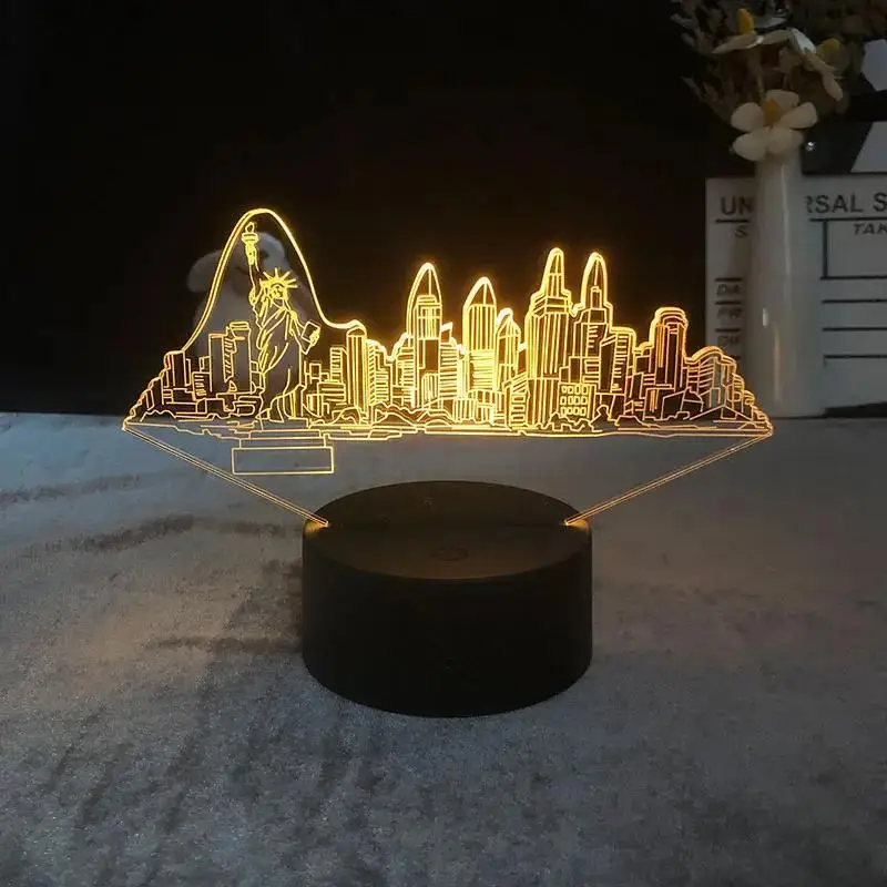 Veilleuse 3D créative avec bouton tactile, lampe de bureau USA City, décoration de chambre et de bureau, cadeau de Noël, cadeaux d'anniversaire