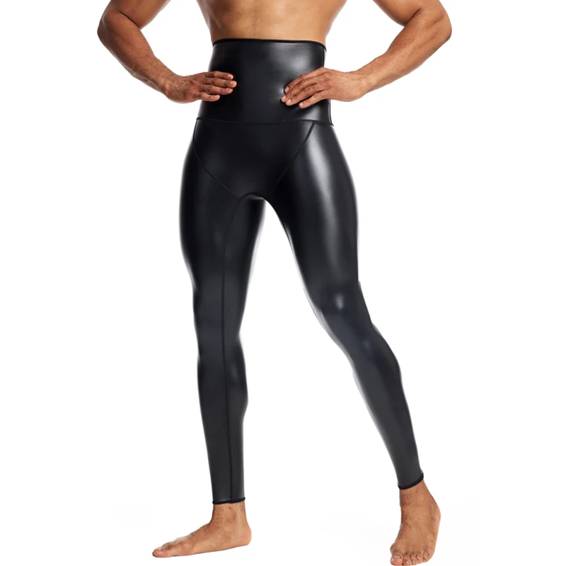 Calça masculina de couro preto de cintura alta, calça PU justa, vaqueiro de motocicleta, nova, tamanho grande S para 4XL