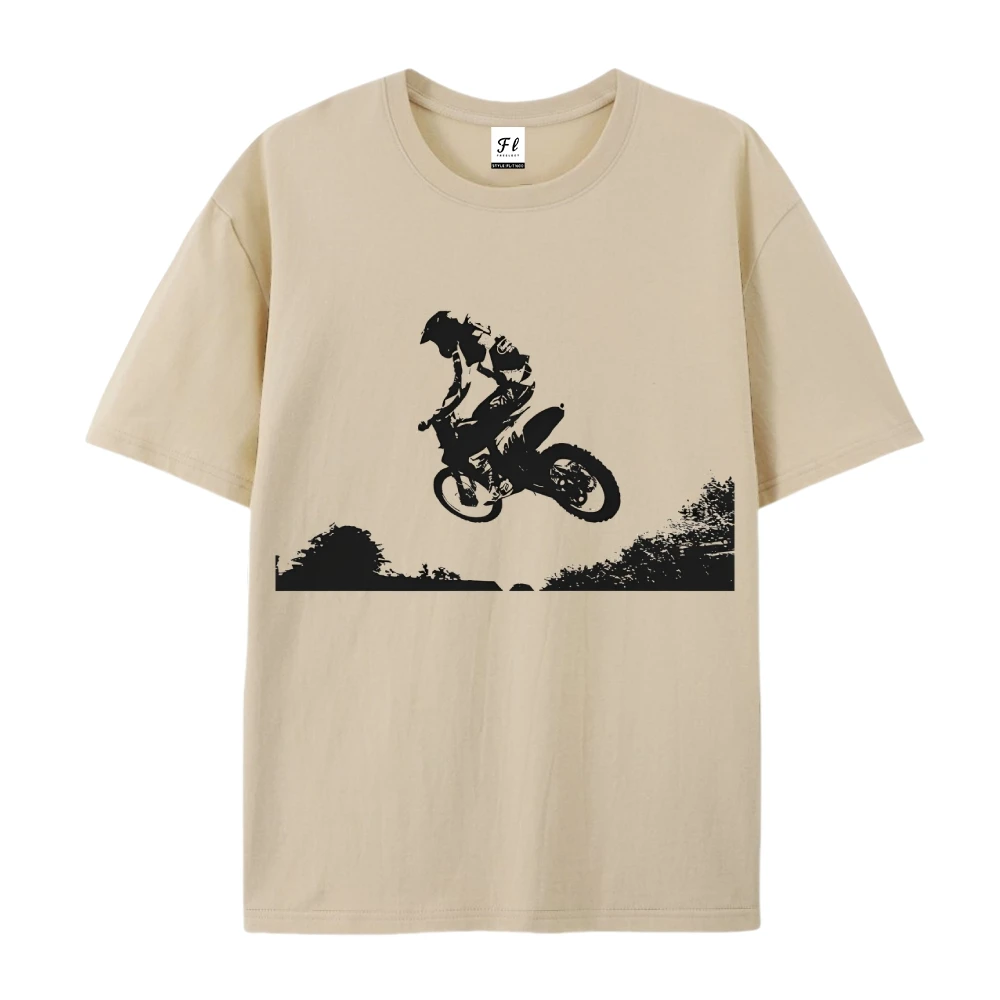 여름 캐주얼 루즈 반소매 티셔츠 쿨 모토크로스 라이더 실루엣 그래픽 편안함 일상 외출에 이상적