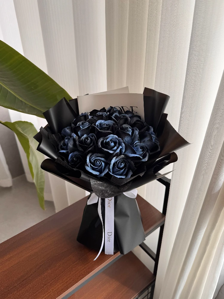 Ramo de Rosas Azul Marino, Flores Eternas Artificis, Regalo de Cumpleaños para Novio, Mejor go, Expresión de Amor