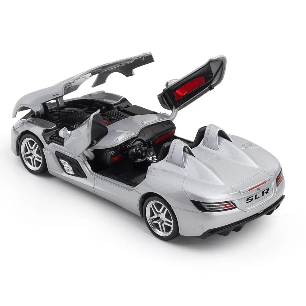 Diecast 1:24 Toy Car Mercedes Benz SLR Roadster Alloy Model Miniature Metal Vehicle Collection For Children Christmas Gifts Boys