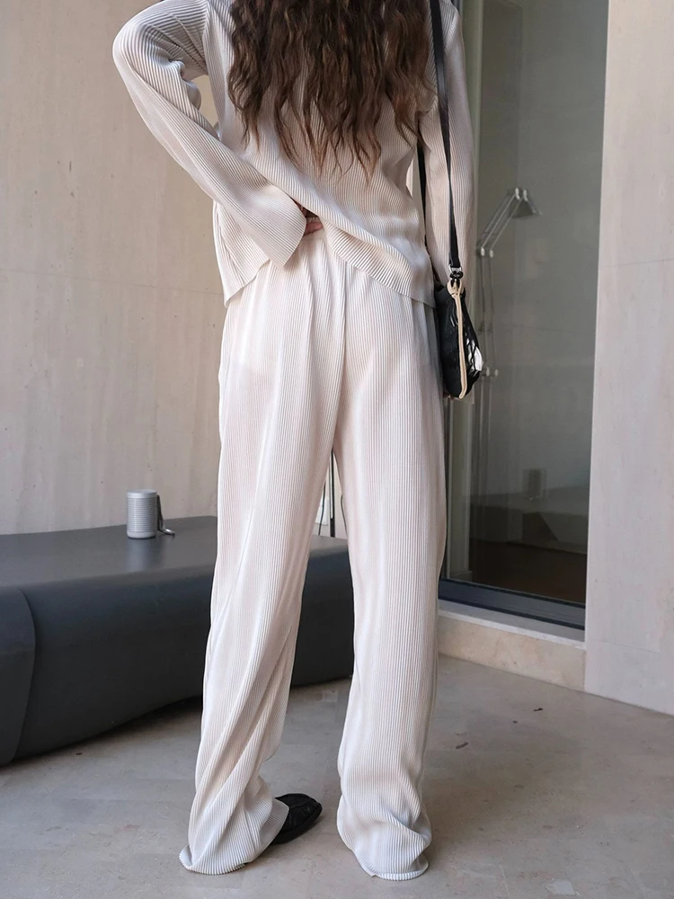 [EAM] High Elastic Waist Light Coffee Pleated Long Wide Leg Pants New Trousers Women Fashion Tide Spring Autumn 2024 1DH6688