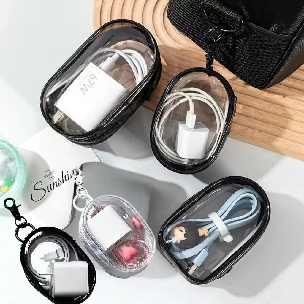 Stylish Transparent Cable Storage Box - Chic Wire Organizer for Data Cables, Chargers & Headphones Commute & Travel Essential