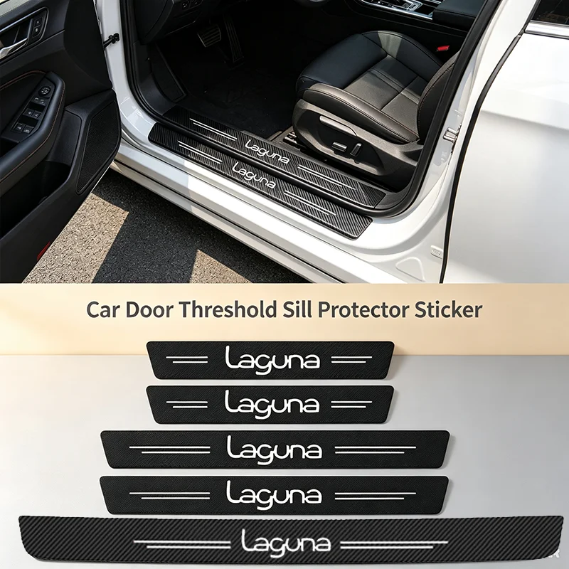 Carbon Fiber Car Door Threshold Stickers for Renault Laguna Logo Sill Scuff Plate Bumper Waterproof Decals Interior Accessories