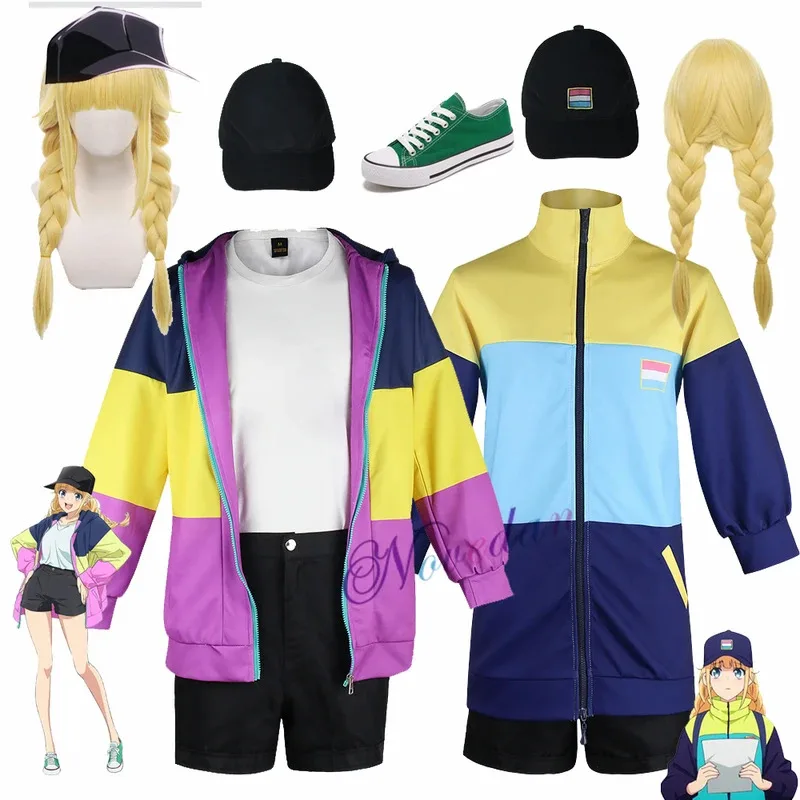 

Anime Paripi Koumei Tsukimi Eiko Cosplay Costume Jacket Wig Hat Shirt Shoes Ya Boy Kongming Party People Eiko Girls Outfit Set