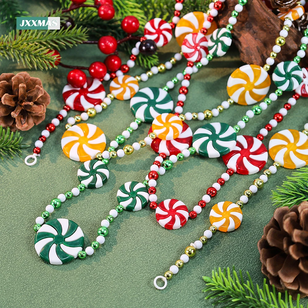2.4M Colorful Candy Pendants Garland String Bead Christmas Tree Hanging Ornaments for Fireplace Wreath Home Decor Party Supplies