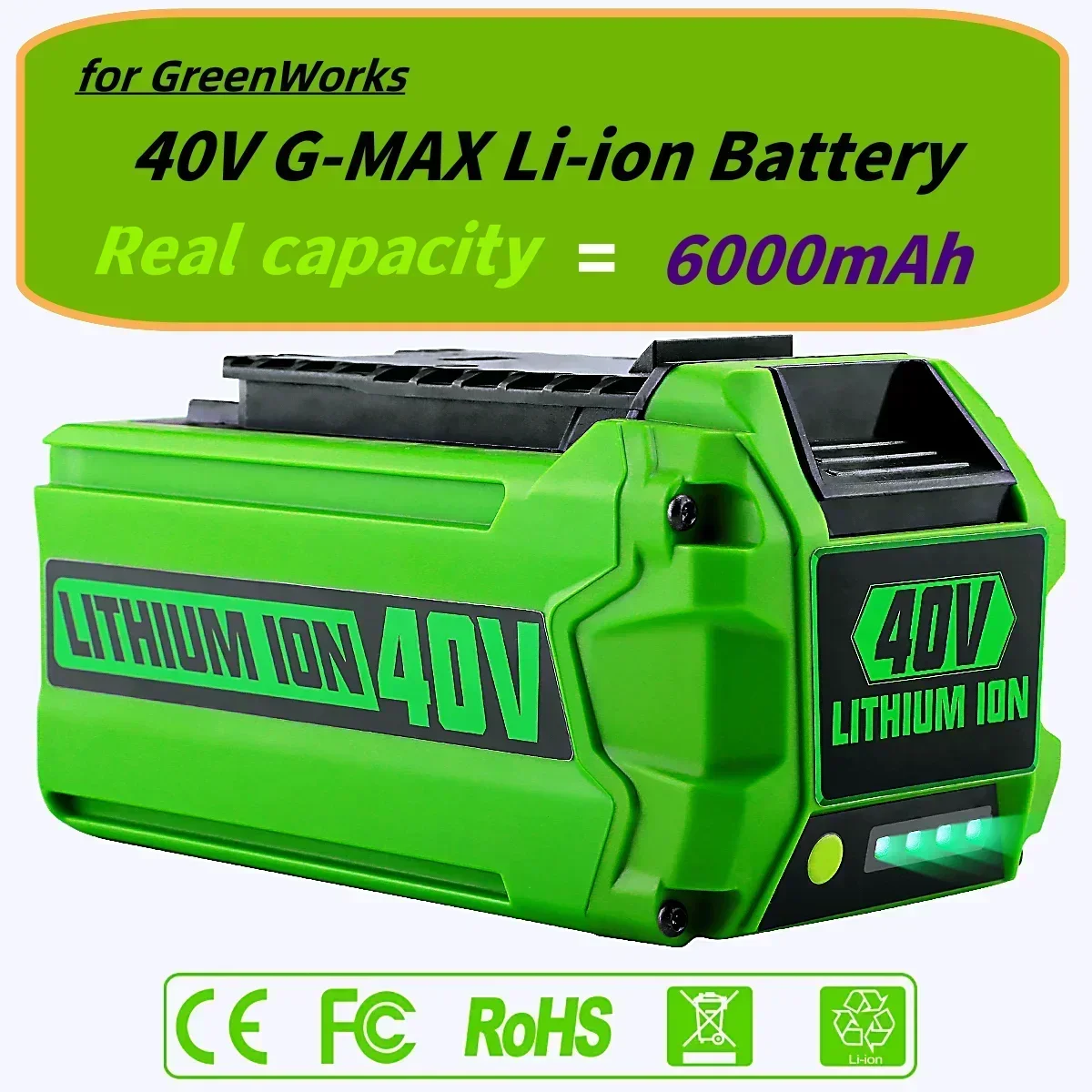 Greenworks 40V 24.com 6Ah Greenworth G-MAX Eddie ion Batterie de Remplacement pour Tondeuse à Gazon Outils Électriques