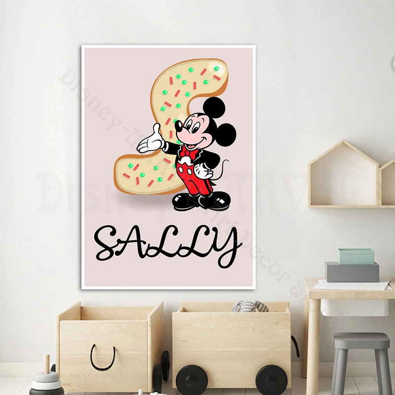 Disney Canvas Painting Personalized Name Customization Wall Art Minnie and Mickey Cartoon Pictures Gift for Kids Room Wall Decor