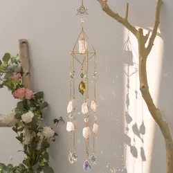 Crystal Raw Gems Natural Stones Pink Quartz Pyramid Suncatchers Hanging Healing Energy Gemstones Home Decor Interior Room