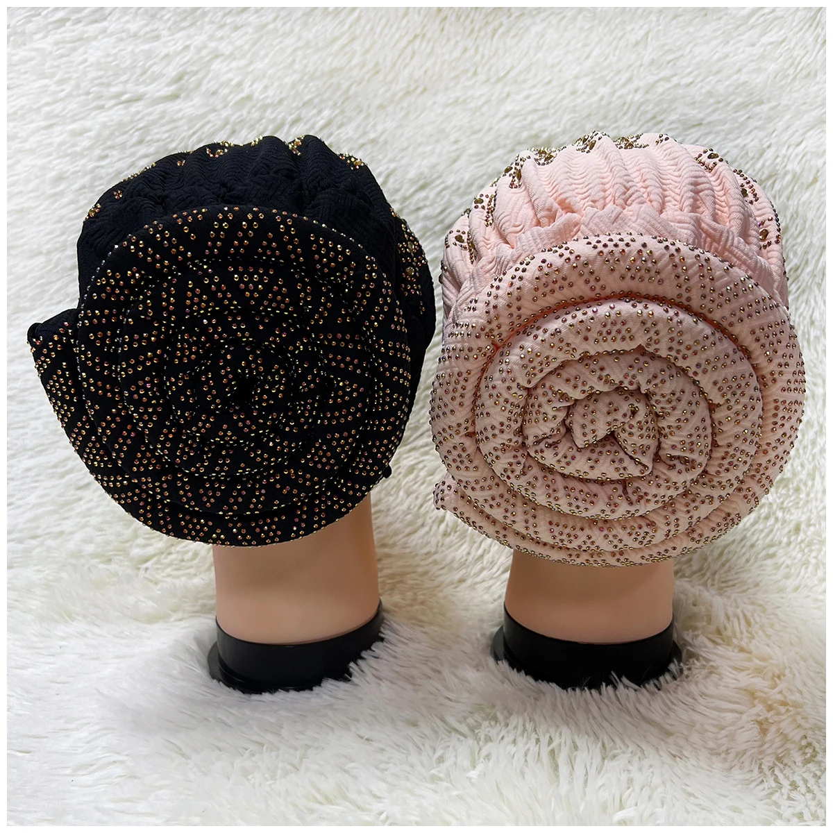 6/12 Pieces Wholesale Order Fashion Muslim Female Turban Hat Velvet Hot Rhinestone Solid Indian Beanie Hair Bonnet Cap For Women