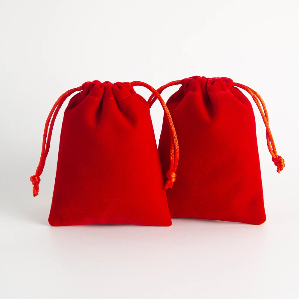 5pcs Luxury Pink Velvet Drawstring Pouch Set