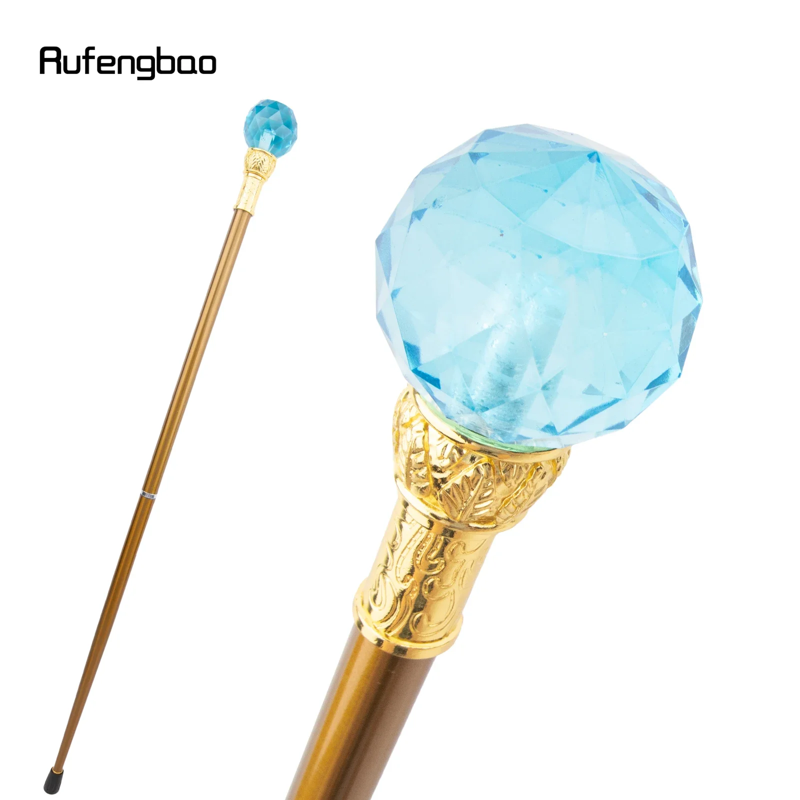 แก้วคริสตัลสีฟ้า Golden Walking Cane แฟชั่นตกแต่งเดิน Stick สุภาพบุรุษ Elegant Cosplay Cane Crosier 93 ซม