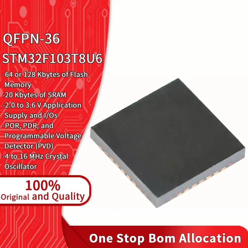 STM32F103T8U6 VFQFPN36 32 Bit MCU 64KB Flash Memory For Sensor Control Circuit Board Original STM32F103 Small Patch IC Chip
