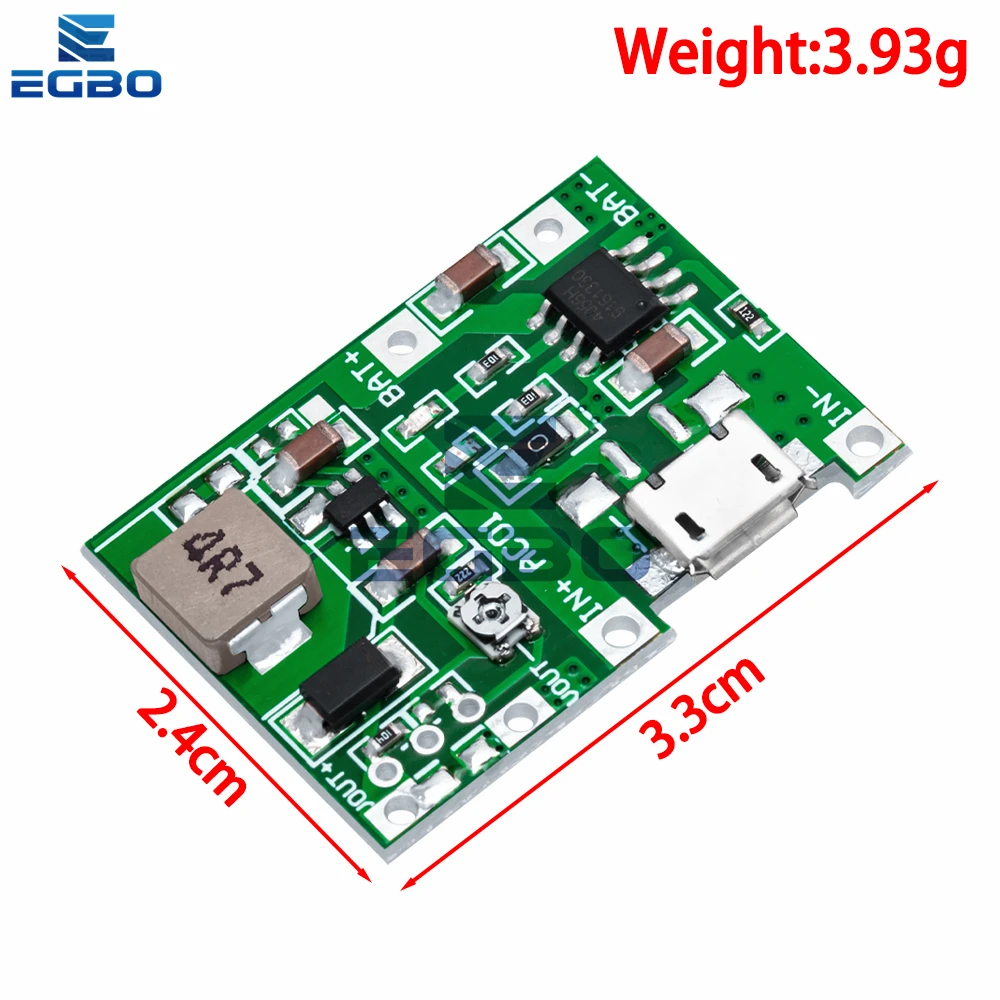 EGBO NEW  Lithium Li-ion 18650 3.7V 4.2V Battery Charger Board DC-DC Step Up Boost Module TP4056 DIY Kit Parts