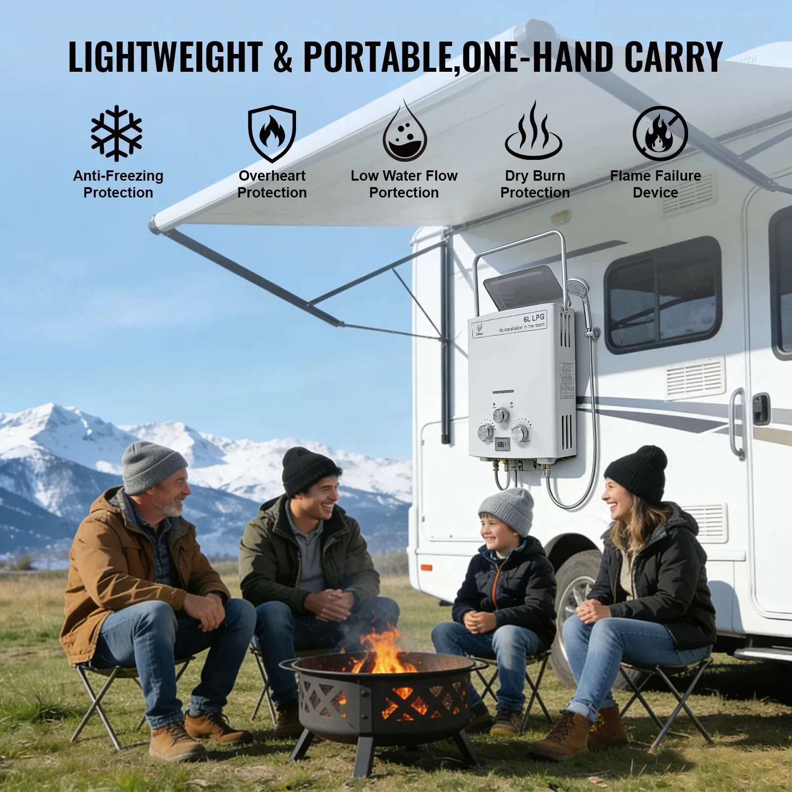 LPG Gas Water Heater|SIHAO 6L Portable Instant Tankless LPG Gas Water Heater Liquefied Petroleum Gas Boiler Kit for Home Camping Outdoor RV Digital Display Hot Water Heating Appliance
