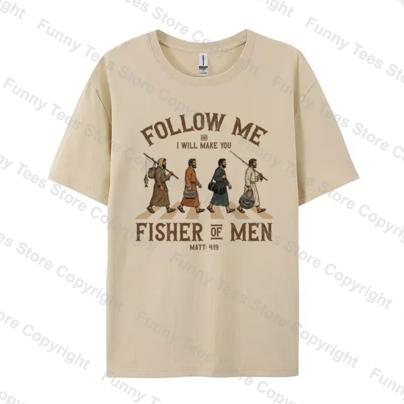 Fisher of Men Bible Verse T Shirt Retro Cartoon Funny Christian T-Shirts Religious Graphic Tees Men Women Cotton Faith Tops Gift