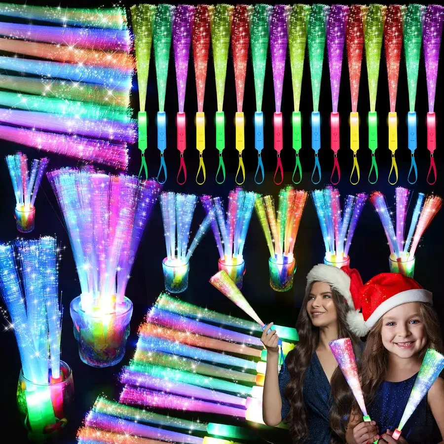 

120PCS Glow Fiber Optic Sticks, LED Light Wands, Glow in The Dark Party Supplies, Fiber Optic Wands for Weddings, BirthdaysampEv