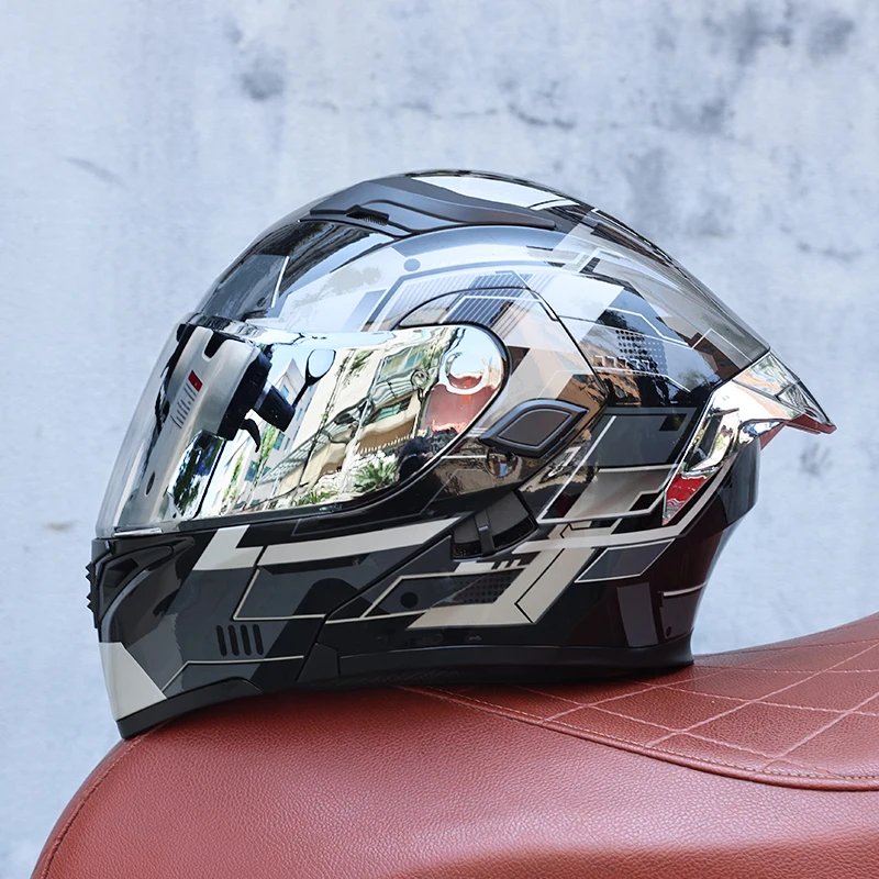 ORZ-169B-Flip Up Motorbike Helmet Dual Visor Design Unisex ABS Hard Shell DOT Approved All Weather Ventilated Riding Headgear