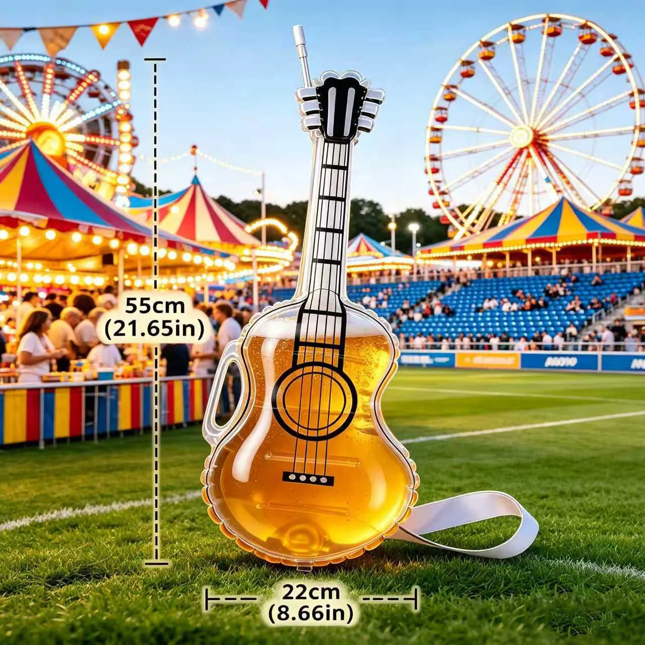 ギター型ビールカップクリエイティブクリアウォータージャグストロー付き大容量ポータブル屋外パーティー飲料ビール飲料ボトル