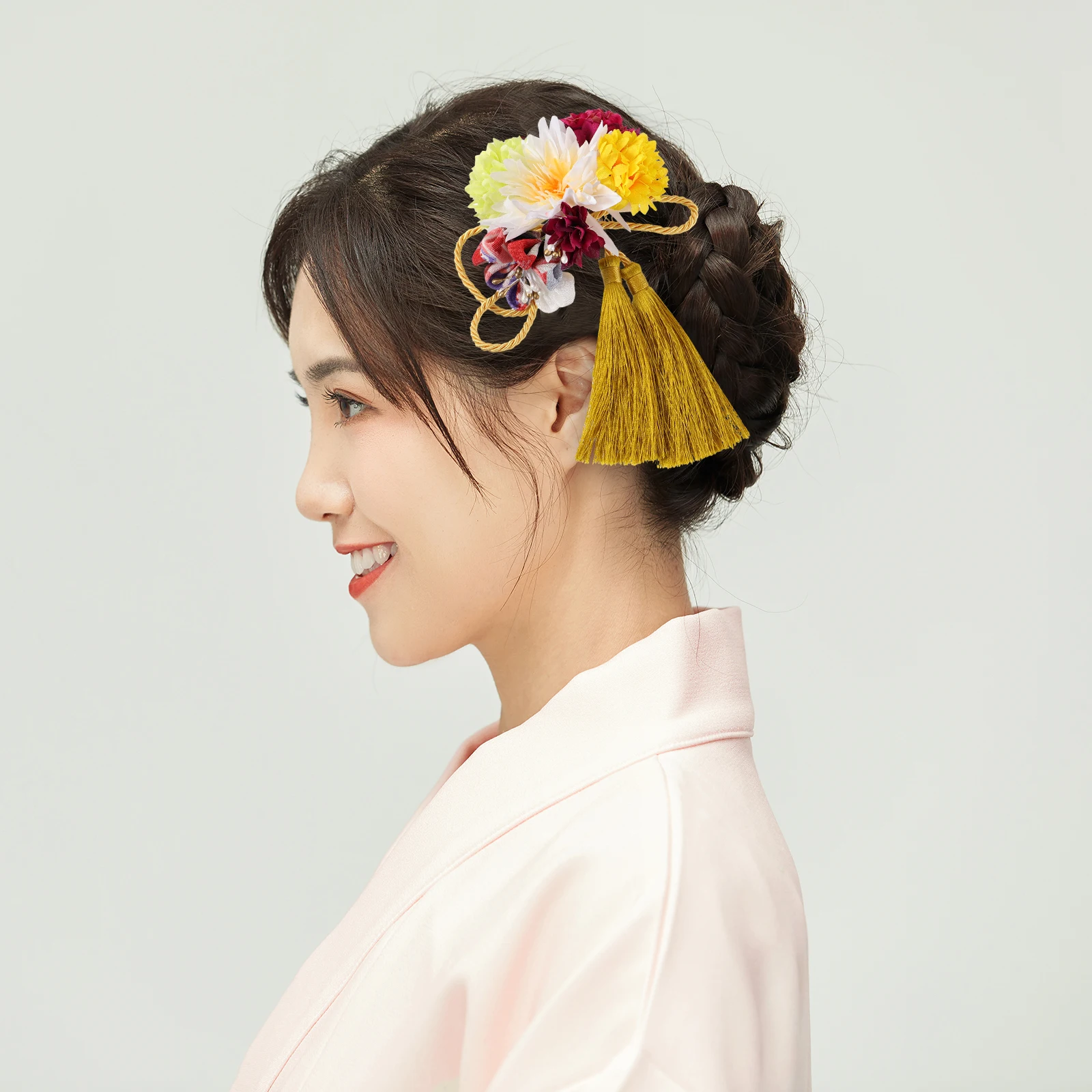 

2 Pcs Kimono Headgear Flower Hair Combs Decorations for Women Elegant Accessories Wedding Cloth Japanese Style Clip