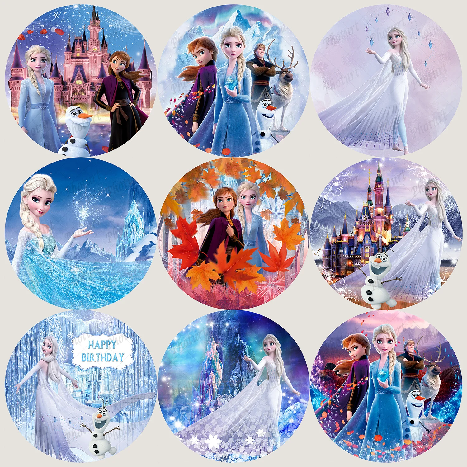 Round Frozen Princess Elsa Background Girls Birthday Party Backdrop Bluey Snow Queen Circle Banner Photography Props