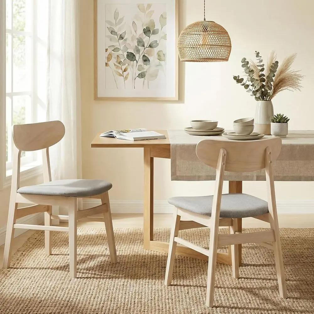 Mid-Century Modern Fabric Upholstered Wooden Arm Chairs with Curved Backrest & Padded Seat, Rustic Style Side Chairs for Kitchen