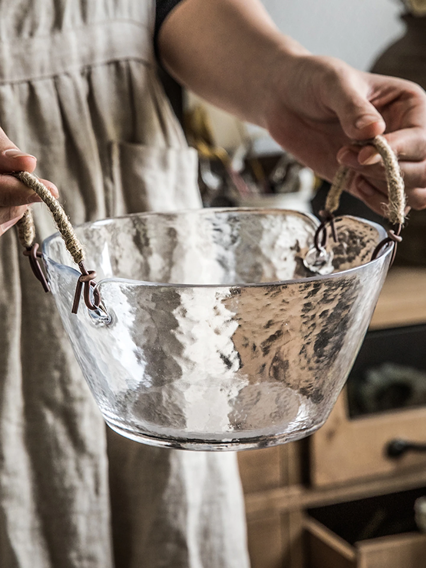 

Винтажный стеклянный веер для льда с ручками, ручная ваза для фруктов с двойным ухом Ins Sle, декоративный элемент, сервировка фруктов Di