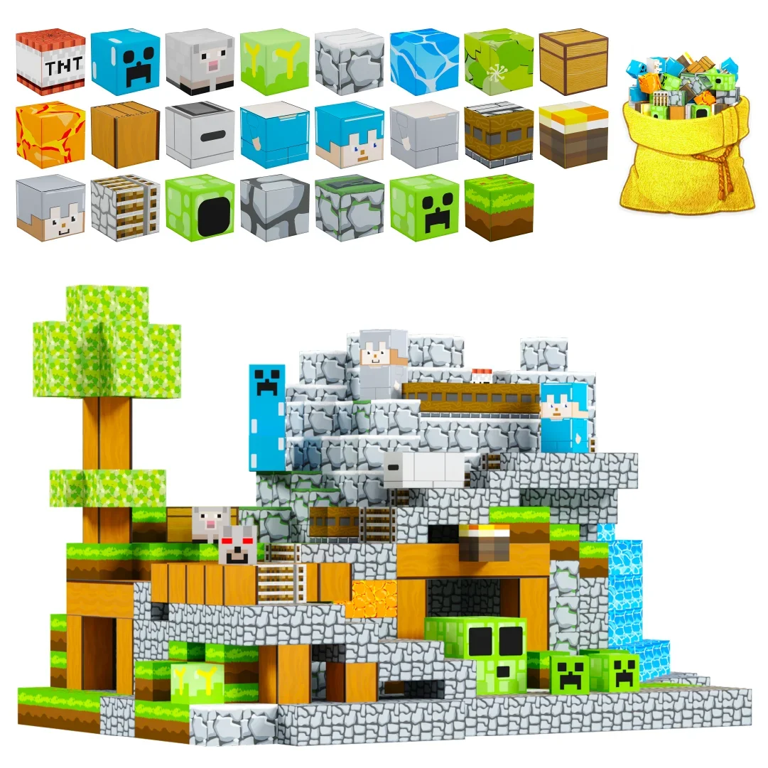 89PCS Creative Mine Magnet World Magnetic Building Blocks Organs Slime Castle Scene Suitable for Boys and Girls Birthday Gift