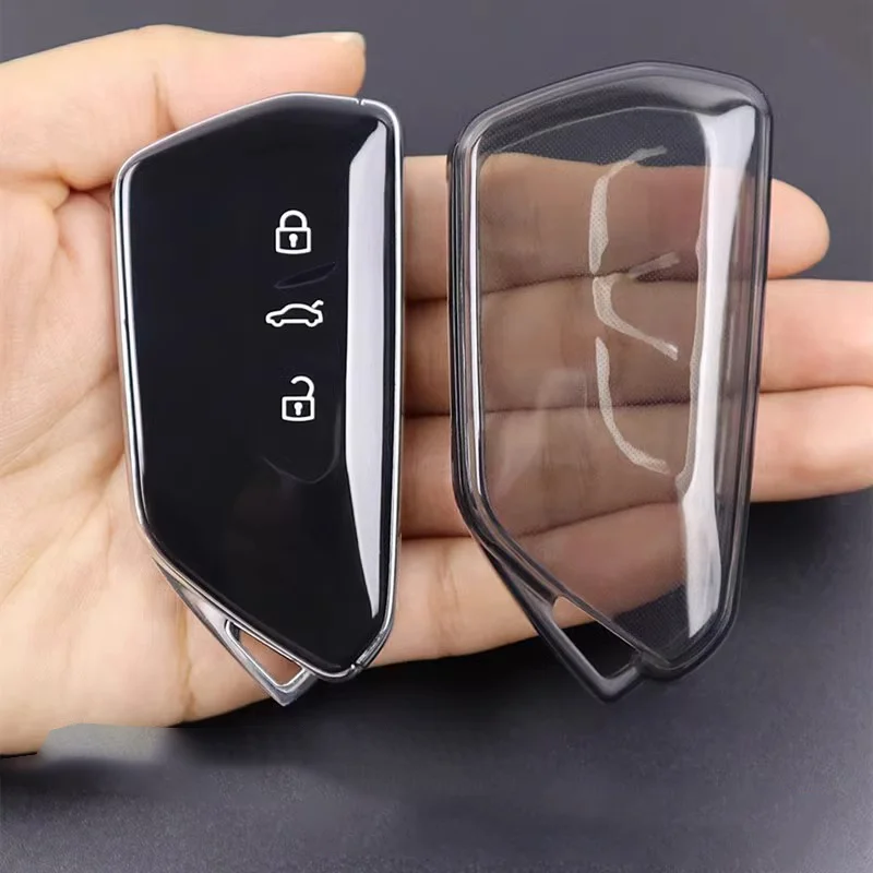 Transparent Soft TPU for VW Golf GTI R MK8 ID.3 ID.4 Seat Leon Tarraco Ateca Cupra Born Black Transparent Car Key Fob Case Bag